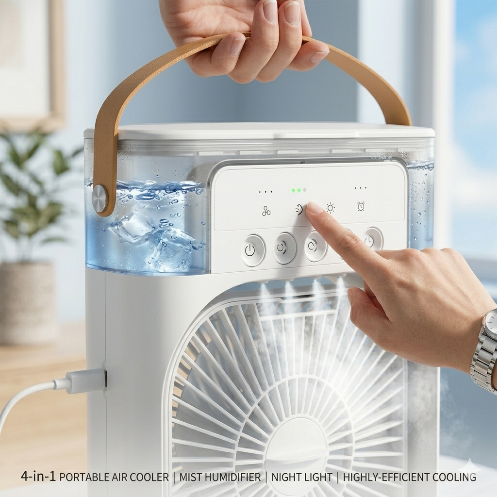 Portable Mini Air Cooler USB Rechargeable – Personal Cooling Fan with Water Mist Technology