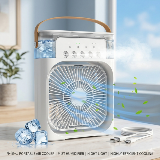 Portable Mini Air Cooler USB Rechargeable – Personal Cooling Fan with Water Mist Technology